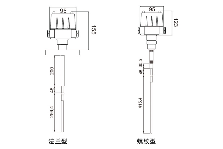 高温型射频导纳料位开关(陶瓷)尺寸图